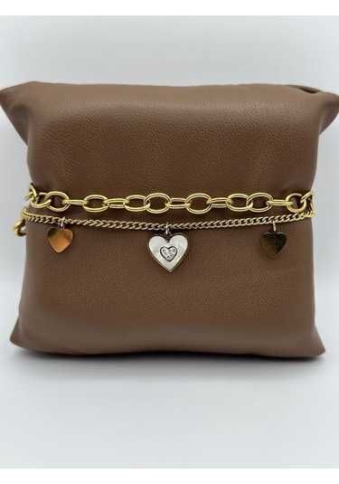 Arnes Jewelry Çelik Zincirli Kalpli Bileklik Ar132nes Gold