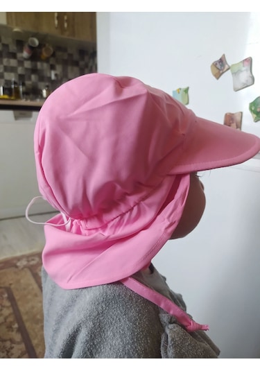 Yorni Flap Ense Korumalı Boyundan Bağlamalı Bebek Güneş Şapka Pembe