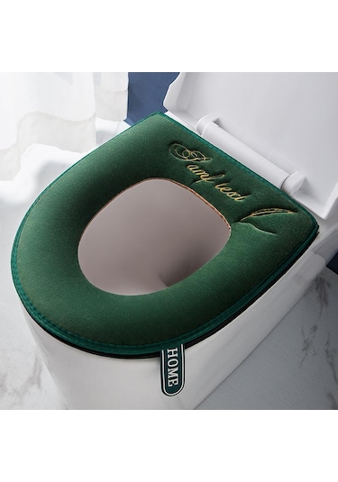 Yeşil Evrensel Klozet Kapağı Kış Sıcak Yumuşak Wc Mat Banyo Yıkanabilir Çıkarılabilir Fermuar Çevirme Lidhandle Su Geçirmez Ev