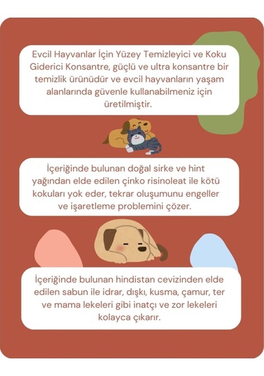 Pureal Evcil Hayvanlar İçin Doğal Yüzey Temizleyici ve Koku Giderici Konsantre 500 ML