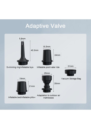 Ximistore9 Usb Şarjlı Dış Mekan Akülü Pompa: Havlu, Bot, Yatak Hizlı Şişirme/boşaltma, Led Işık Ve 5 Uçlu Nozzle - Siyah