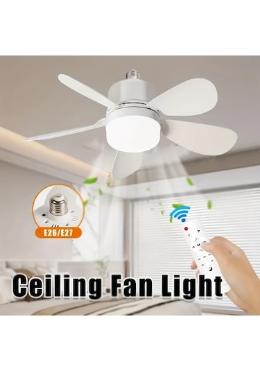 Xuweiwei Beyaz 1 Adet Modern Tavan Vantilatoru Isikli Uzaktan Kumandali 3 Hizli Sessiz E26 E27 Vidalı Fan Yatak Oturma Mutfak Icin 3 Renkli Karartma