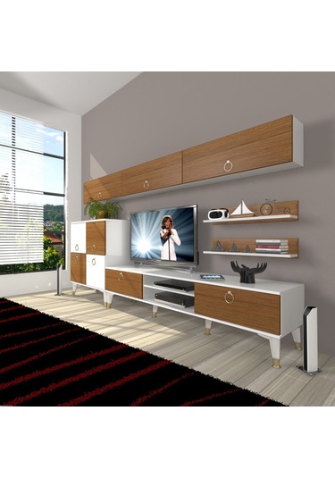 Decoraktiv Eko 8 Mdf Dvd Gold Tv Ünitesi Tv Sehpası Beyaz - Ceviz