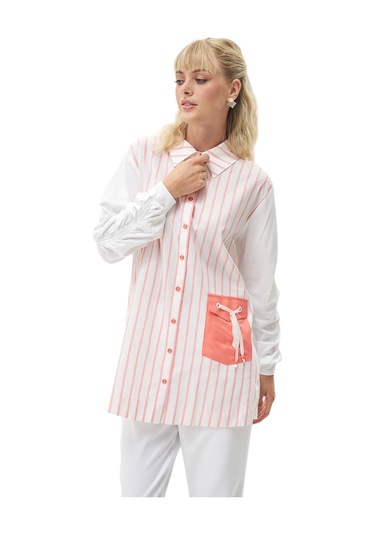 Kayra Kadın Kolları Büzgü Detaylı Tunik Pembe