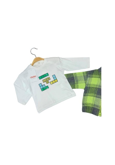 Erkek Bebek Yeşil Kareli Ceket Ve Lego Baskılı Uzun Kollu 2 Li Takım-13492 Yeşil