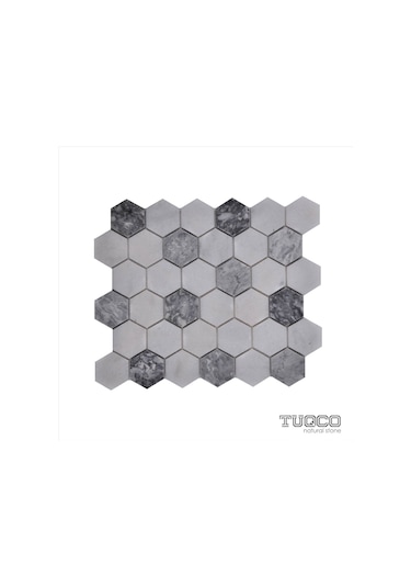 Tuqco Doğaltaş 2" Hexagon Muğla B. - Gümüş Honlu Mermer Mozai