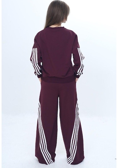 Kız Çocuk %100 Pamuk Şeritli Oversize 2 İplik Alt&üst Eşofman Takımı-305-eşt-0009 MÜRDÜM