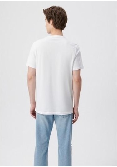 Mavi M066841-620 Beyaz Erkek Mavi Baskılı T-shirt Beyaz