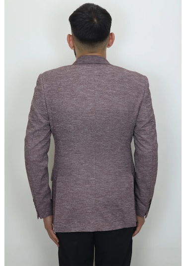 Moda Dmctekstil Erkek Kırçıllı İtalyan Kesim Dar Kalıp Tek Düğme Çift Yırtmaçlı Blazer Ceket Bordo