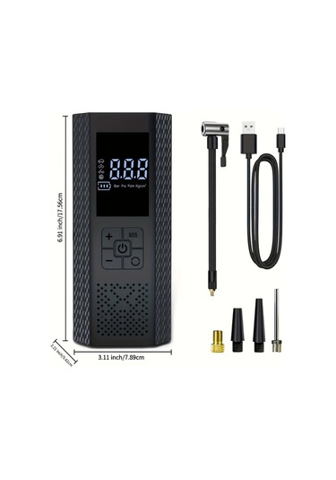 Primepickings Kablosuz Dijital Ekranlı Hava Pompası Portable Araç Bisiklet Motosiklet Ve Toplar İçin Şarj Edilebilir Lityum Pil Usb Type-c Bağlantılı