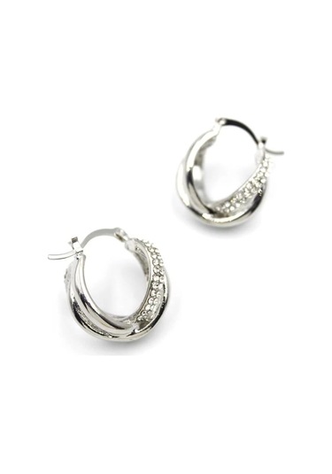 Taşlı Halka Küpe - Gümüş Çok Renkli