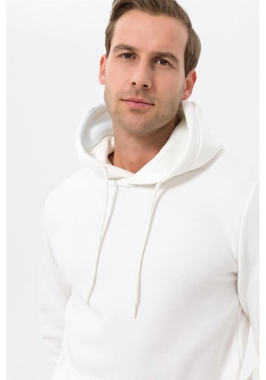 Süvari Kapüşonlu Yaka Regular Kalıp Düz Beyaz Sweatshirt Beyaz