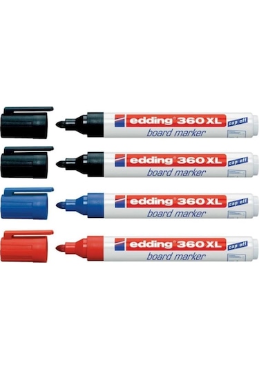 Edding 360 XL Doldurulabilir Beyaz Tahta Kalemi 4'lü 2 Siyah 1 Mavi 1 Kırmızı