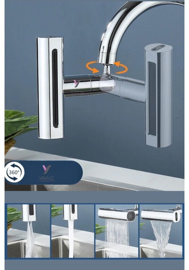 Yayke 4 Modlu Şelale Basınçlı Su Tasarruflu Fiskiye Musluk Ucu