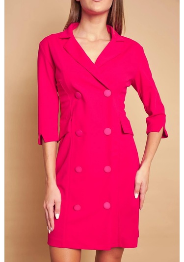 Yakalı Sırt Dekolteli Anvelop Likralı Kumaş Düğmeli Ceket Elbise-fujya Fujya