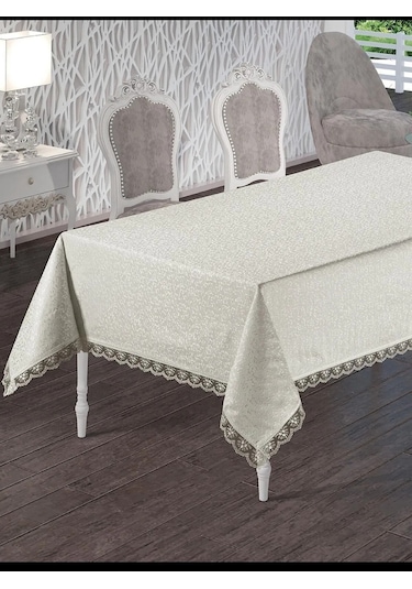 Gülce Dantelli Masa Örtüsü Krem 160X220