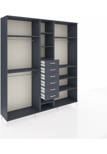 Hyperion Dolap 10 Raflı 6 Çekmeceli 3 Askılı 220x44x243 Antrasit-antrasit/antrasit Antrasıt/antrasıt