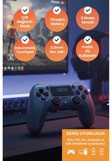 Bluetooth & Kablolu Titreşimli Oyun Kolu Pc Telefon Konsol Uyumu Gamepad Gp6 - Ps4 Android Apple Uyumlu iOS Ps3