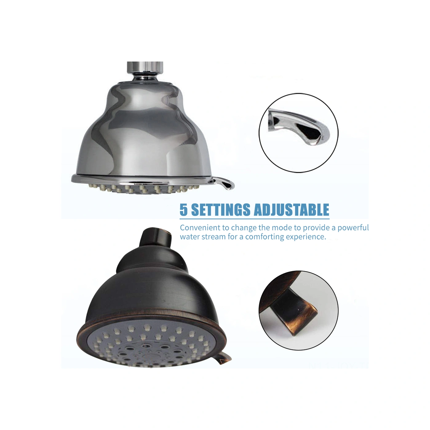 Youmex 4 İnç 5 Fonksiyonlu Yüksek Basınçlı Duş Başlığı - Anti Tıkanıklık Nozüller - G1/2 Bağlantı - Çelik Kaplama Diğer