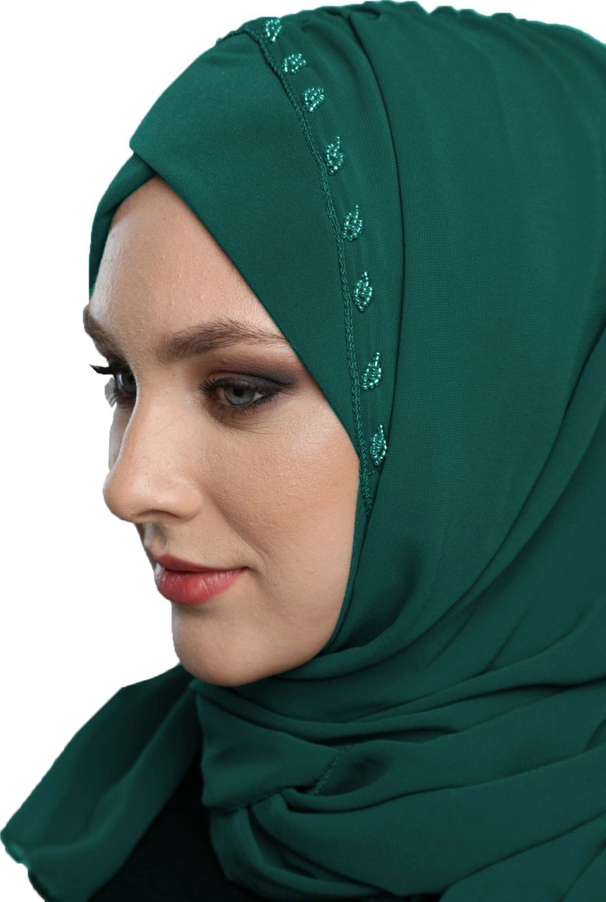 Şallı Takmatik Taşlı Yeşil Hazır Türban Tesettür Bone Namaz Örtüsü Hürrem