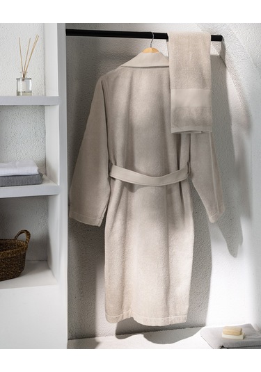 Carole Unisex %100 Pamuk Bornoz Set - Bej - Lüks Koleksiyon Ekru