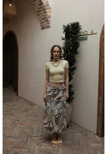 Desenli Viskon Etek - Gri Gri