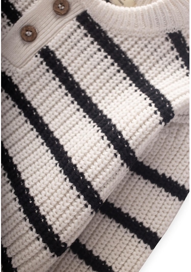 Cigit Çizgili Triko Kazak 2-6 Yaş Ekru Ekru
