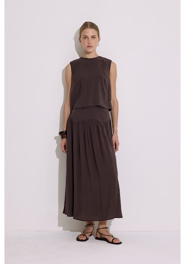 Modal Kolsuz Kısa Bluz Acı Kahve Acı Kahve