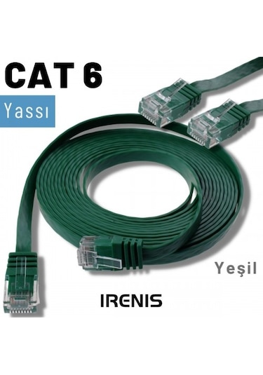Irenis CAT6 Kablo Yassı Ethernet Network Lan Ağ İnternet Kablosu 2 M Yeşil