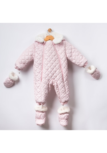 Kız Bebek Eldivenli Patikli Astronot Tulum Pudra