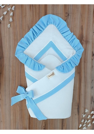 Bebek Battaniyesi Kundağı %100 Pamuklu İnci Waffle Kumaş Yenidoğan Hastane Çıkışı Hediyelik Örtü Mavi