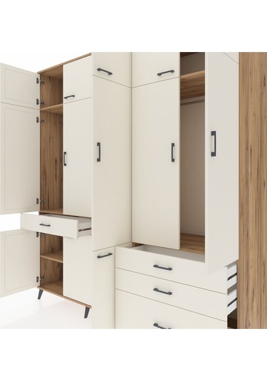 Kronos Dolap 8 Raflı 4 Çekmeceli 3 Askılı 220x59x243 Çam-aytaşı/aytaşı Aytası/aytası