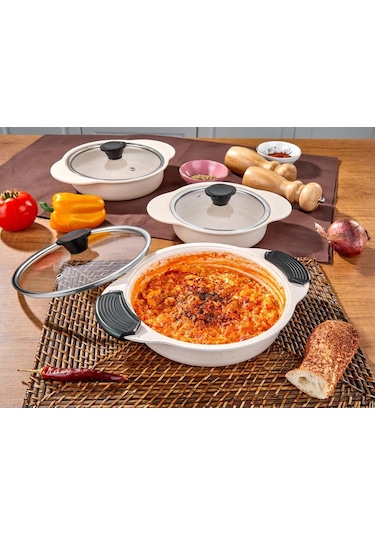 Taç Granit Plus 3'lü Sahan Seti Tak/çıkar Silikon Saplı Krem Tac-4779 Krem