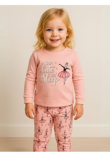 Kız Çocuk Pamuklu Balerin Baskılı Pijama-16018 Pembe