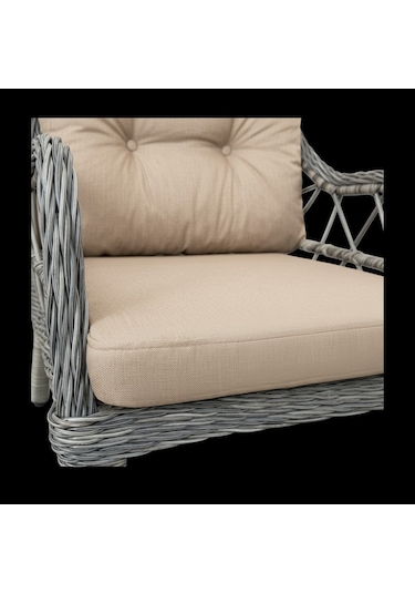 Kaş 2+1+1+sehpa Bahçe Balkon Mobilyası,gri Rattan/gri Kumaş Bej