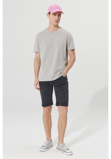 Ac&Co / Altınyıldız Classics Erkek Grı Slim Fit Dar Kesim Pamuklu Esnek Denim Şort