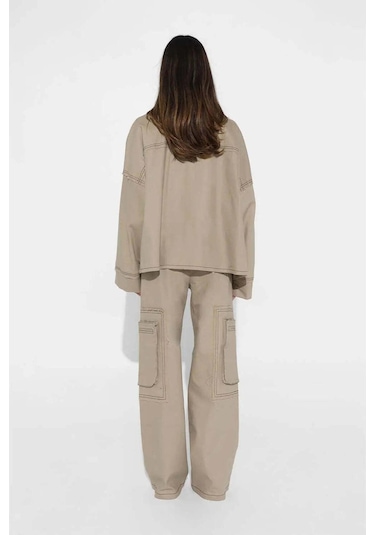 By Dyln Bone Renkli Oversized Mallory Ceket - Fermuarlı Ve Cepli Tasarım Bej