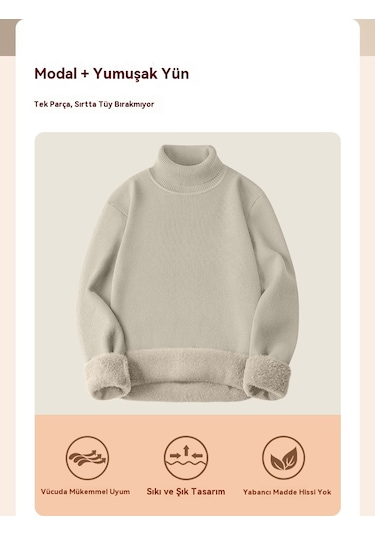 Yün Modal Balıkçı Yaka Örme Kazak Sıcak Alt Gömlek Erkek Kazak Beyaz