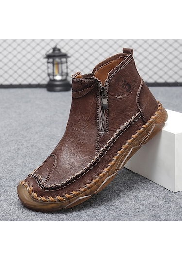 Modaya Uygun Gündelik Yüksek Bilekli Hakiki Deri Erkek Bilek Botları Kahverengi