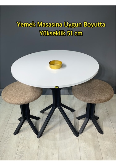 Tabure Kahverengi Puffy Bukle Kumaş Puf Makyaj Masası Sandalyesi