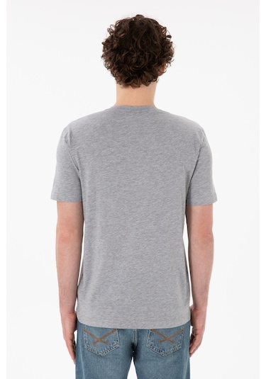 U.S. Polo Assn. Erkek Regular Fit  V Yaka Gri Melanj Basic Tişört 50305858-VR086