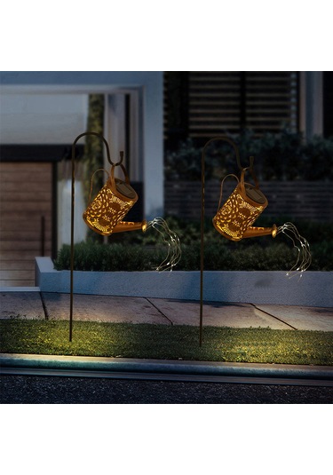 Geeroyoo Güneş Enerjili 36 Led Çelik Su Kettle Lambası, Işık Kontrollü, 600mah Şarj Edilebilir Batarya, S Tipi Kanca, 60cm Gümüş Tel, Sevimli Dekoratif Aydınlatma