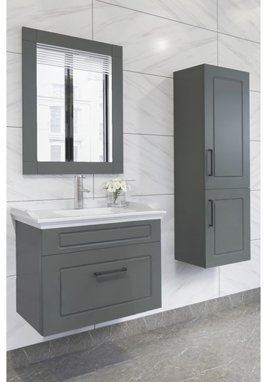 Monaco 65 Cm Banyo Dolabı Antrasit - Boy Dolap Hariç Antrasit