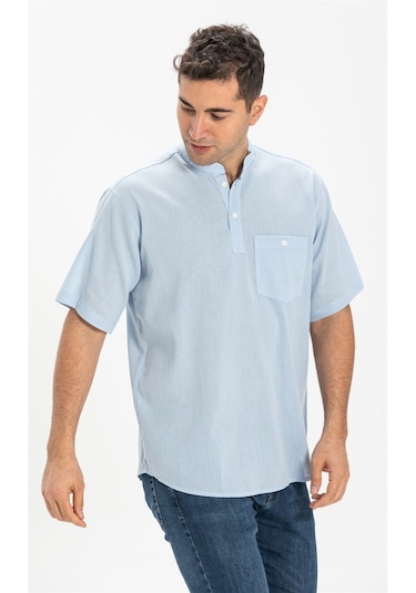 Kısa Kol Şile Bezi Hakim Yaka Erkek Tshirt Buz Mavi 3027