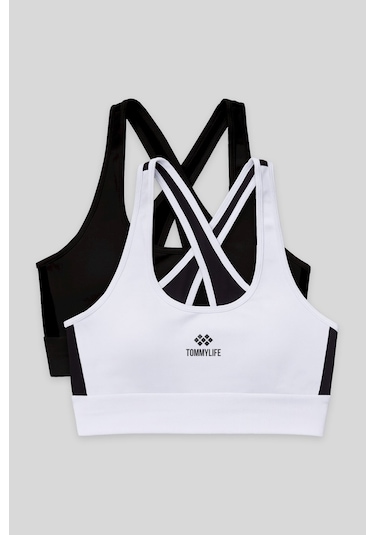 Slim Fit U Yaka 2li Paket Siyah-beyaz Kadın Spor Büstiyer - 97121 Siyah - Beyaz