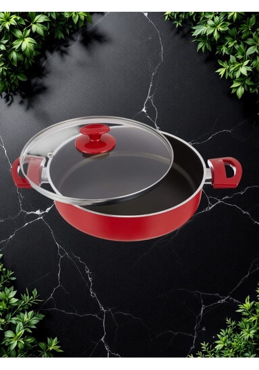 Cam Kapaklı Büyük Boy Pilav Ve Karnıyarık Tenceresi Kırmızı