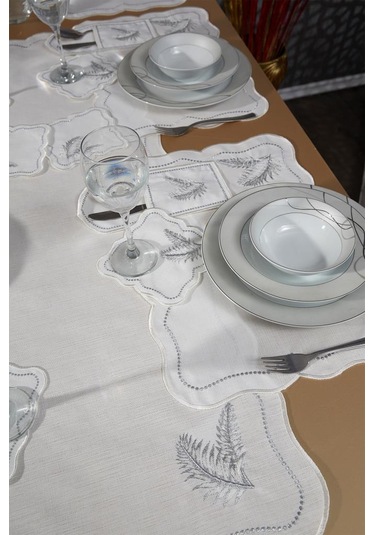 Viktori Keten Nakışlı Amerikan Servis Takımı 19 Parça Silver Gümüş