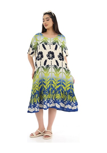 Schık Kadın Viskon Yarım Kol O Yaka Cepli Fırfırlı Elbise Sarı Sarı