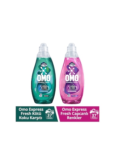 Omo Express Fresh Kötü Koku Karşıtı Beyaz ve Renkliler + Renkli ve Siyahlar için Deterjan 2 x 1480 ML