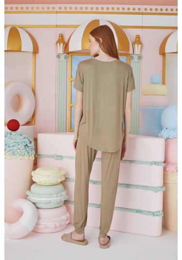 Kadın Kısa Kol Yağ Yeşili Pijama Takım C3t0n551 001